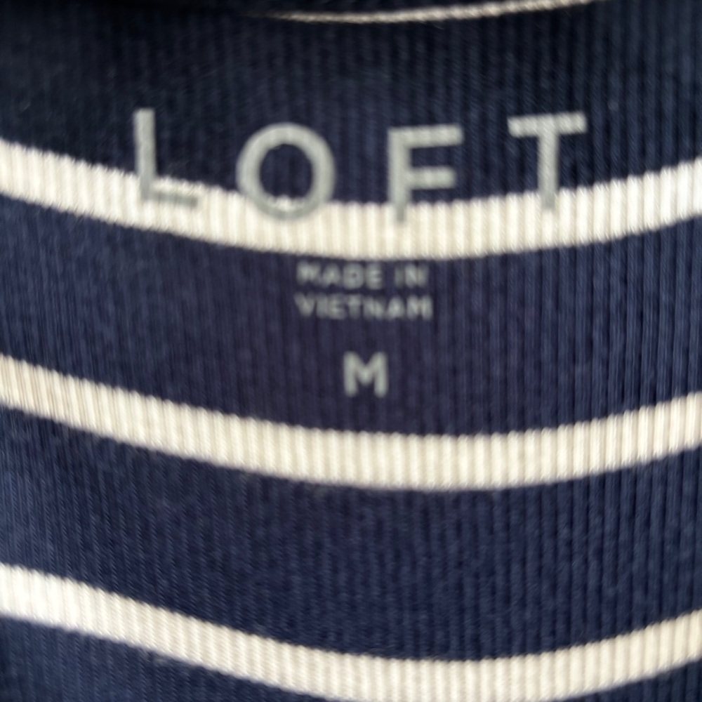 LOFT Striped Scoop Neck Short Sleeve Ribbed Top  Blue & White Med - Picture 7 of 9